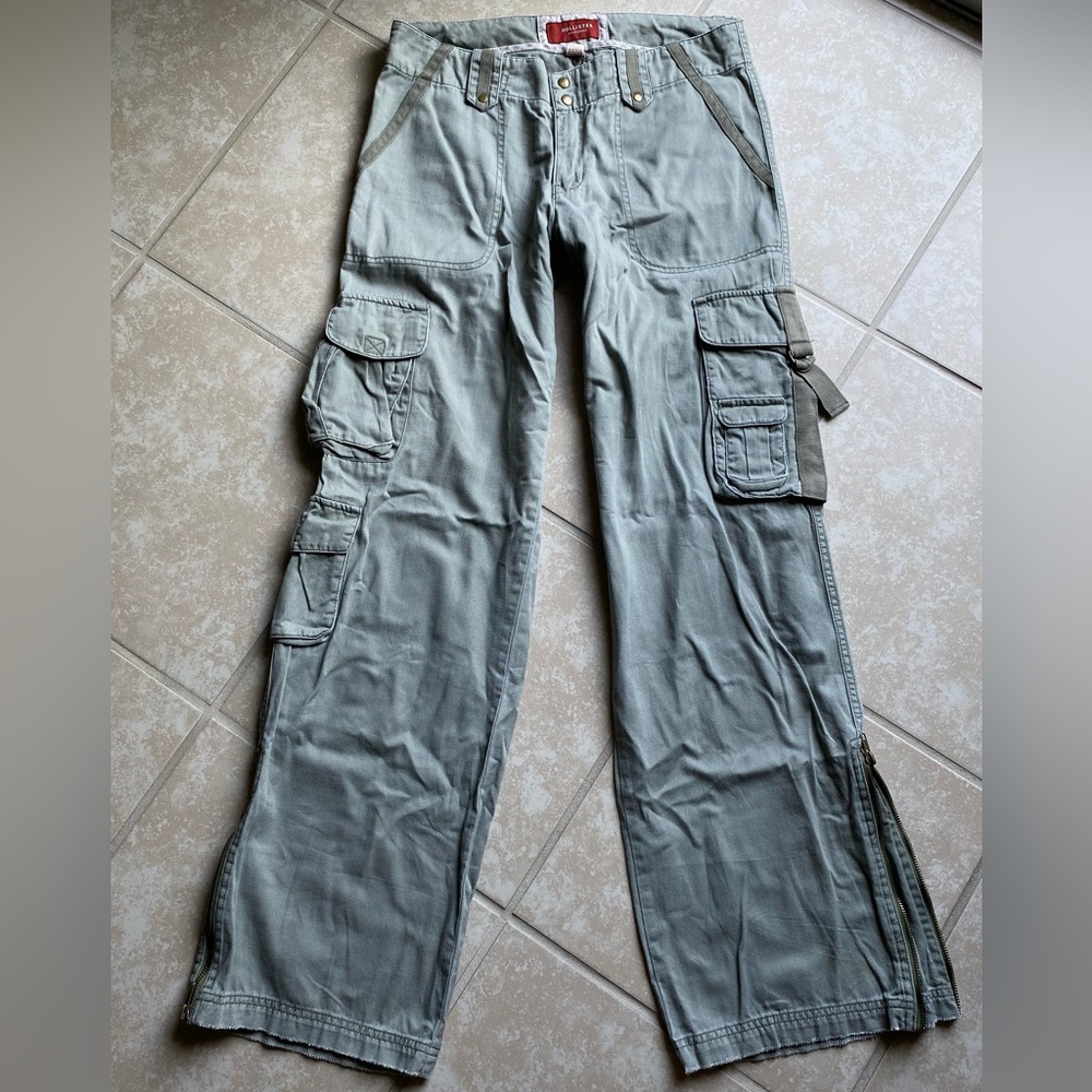 Y2k Hollister sage green cargo khaki low rise flare jeans - Picture 15 of 16